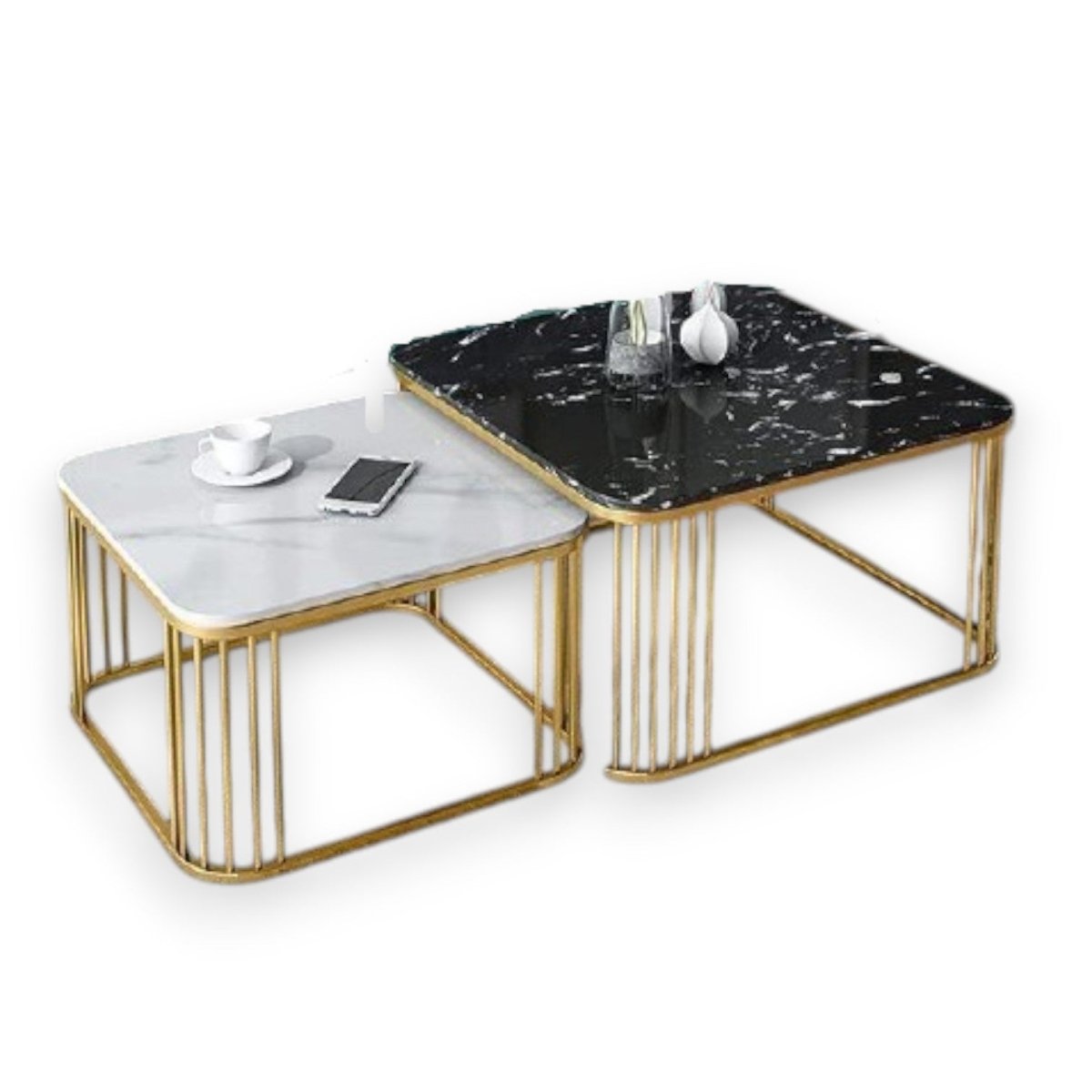 Monochrome Ribbed Gold Nesting Table Set (Set of 2)