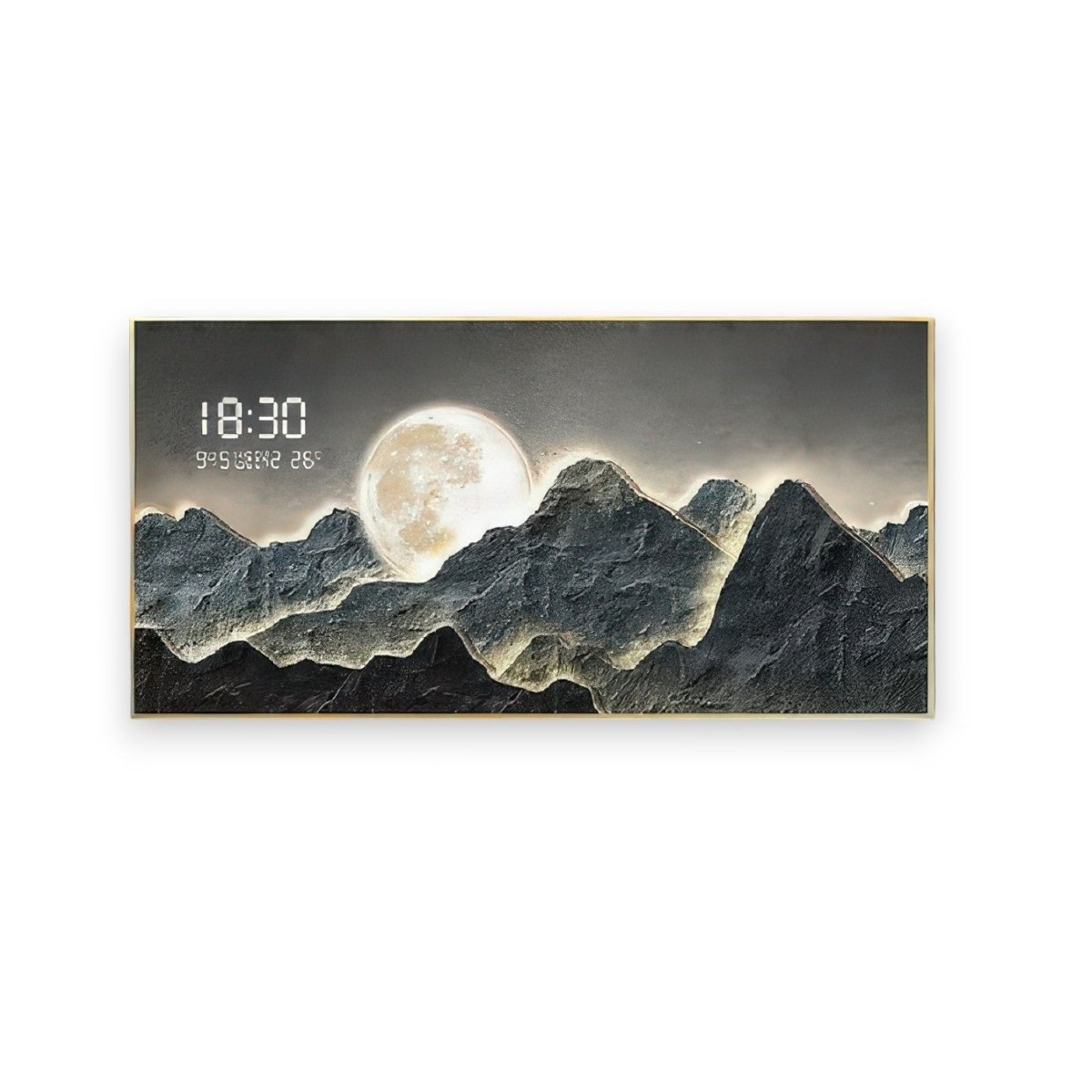 Moonlit Craggy Peaks Digital Clock Wall Art (120 x 60 CM)