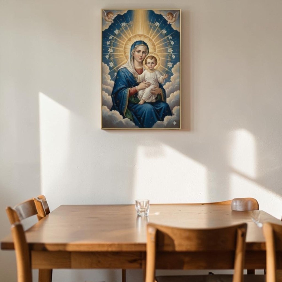 Mother Mary: Angel's Touch and Sacred Infant Blessing