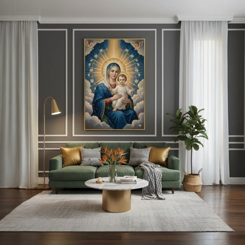 Mother Mary: Angel's Touch and Sacred Infant Blessing