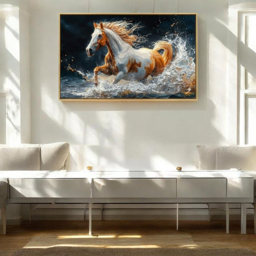 Motion in Fire: Modern Palette Knife Horse Painting (48 x 23 Inches )