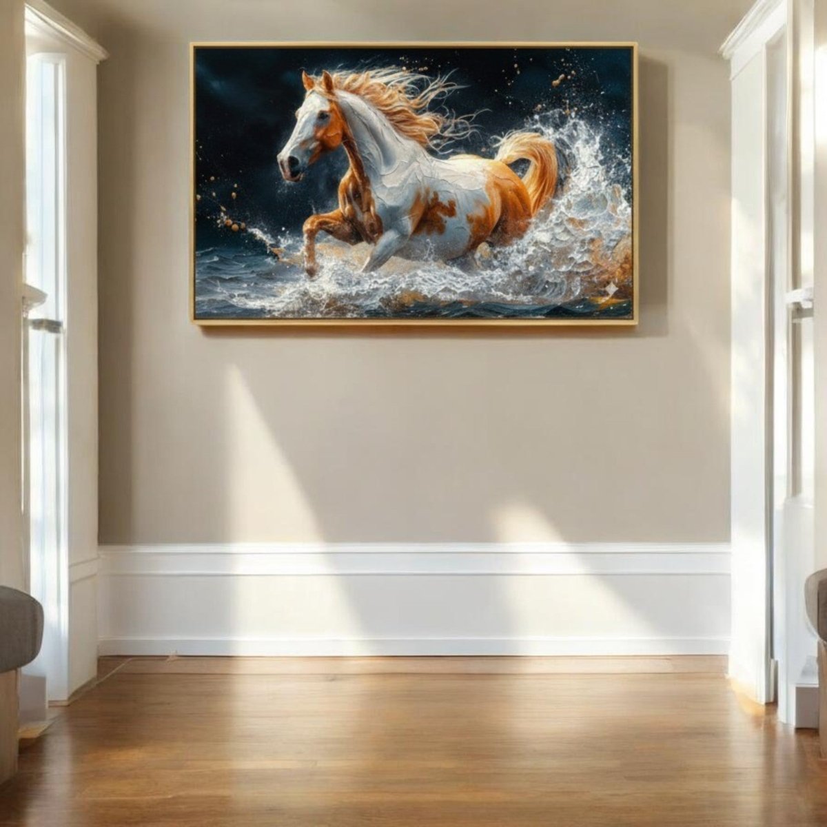 Motion in Fire: Modern Palette Knife Horse Painting (48 x 23 Inches )
