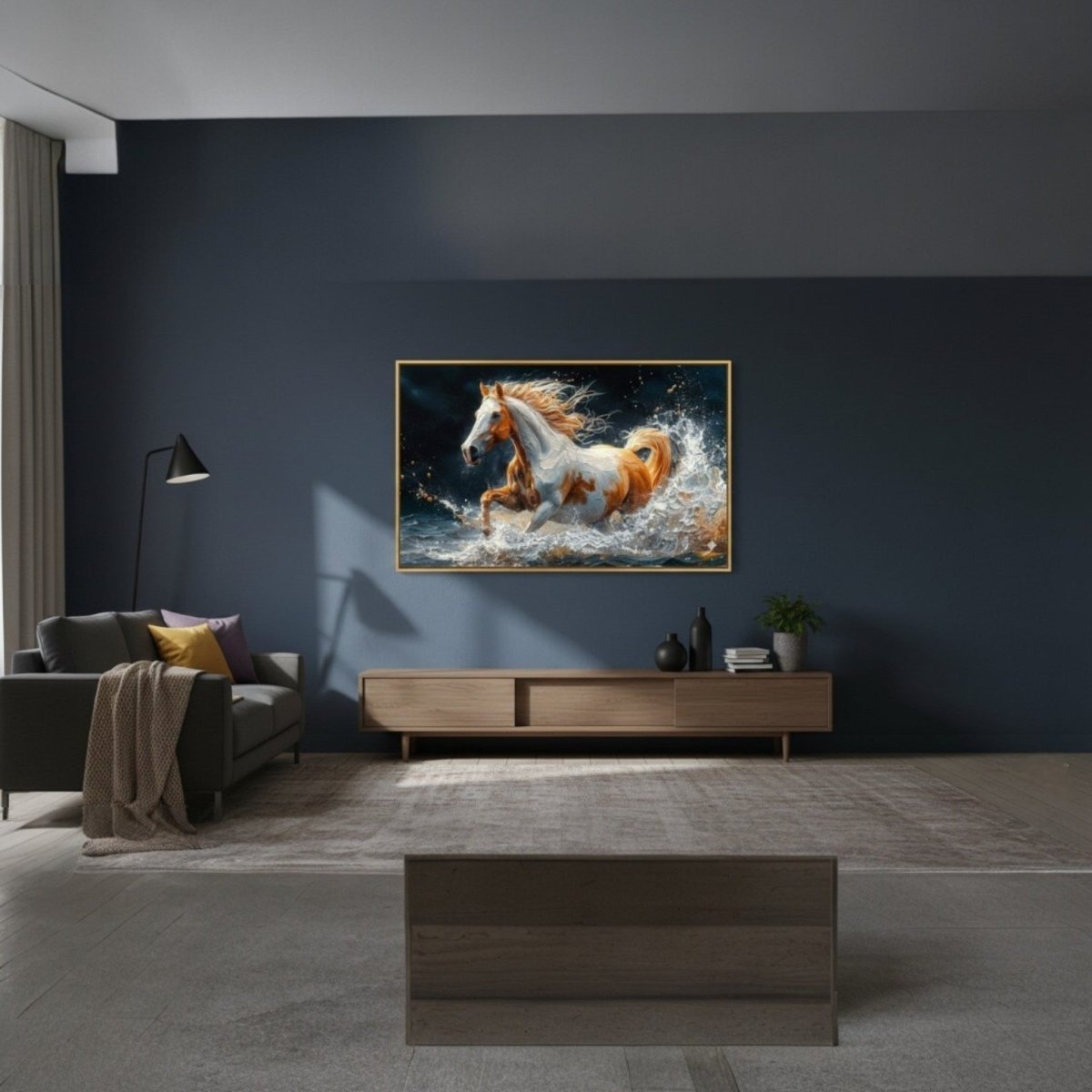 Motion in Fire: Modern Palette Knife Horse Painting (48 x 23 Inches )
