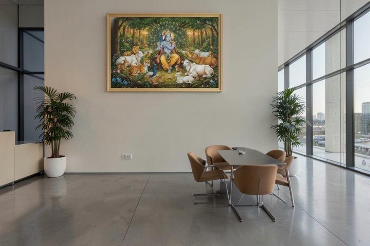 Murali Manohar and the Dancing Peacock Throne (36 x 24 Inches)