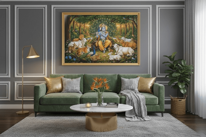 Murali Manohar and the Dancing Peacock Throne (36 x 24 Inches)