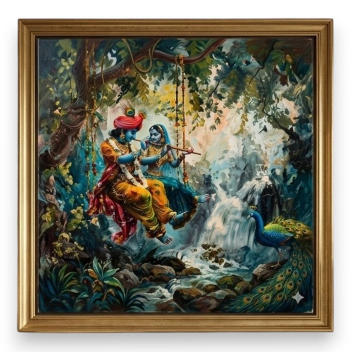 Murali Manohar: Radha Krishna's Eternal Swing with Waterfall Serenade (36 x 36 Inches)