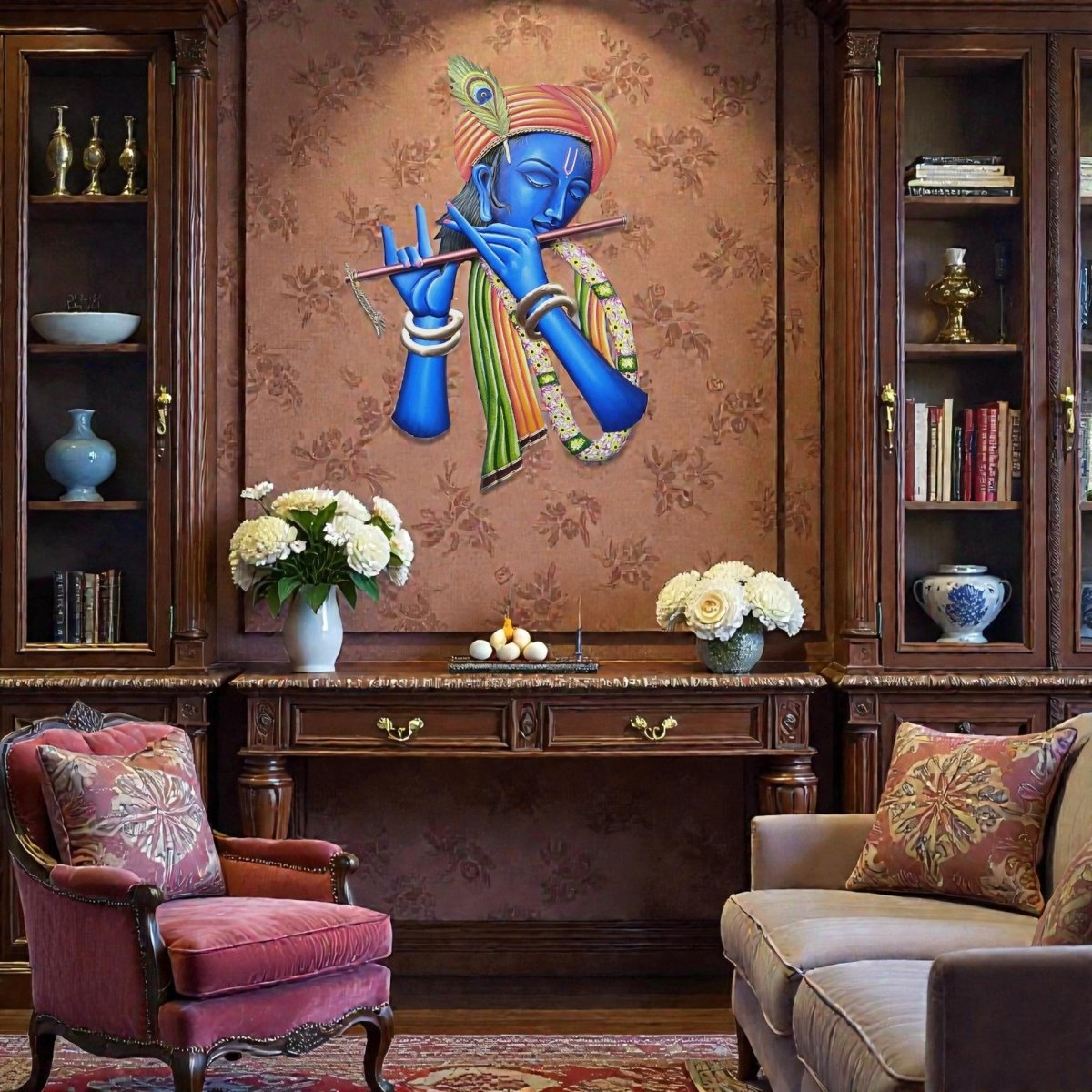 Murali Manohar: Vibrant Hand - Painted Krishna Wall Hanging (24 x 18 Inches)