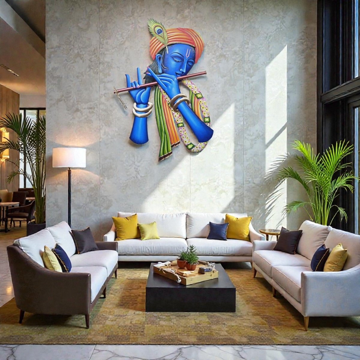 Murali Manohar: Vibrant Hand - Painted Krishna Wall Hanging (24 x 18 Inches)