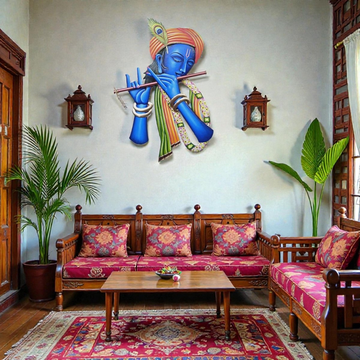 Murali Manohar: Vibrant Hand - Painted Krishna Wall Hanging (24 x 18 Inches)