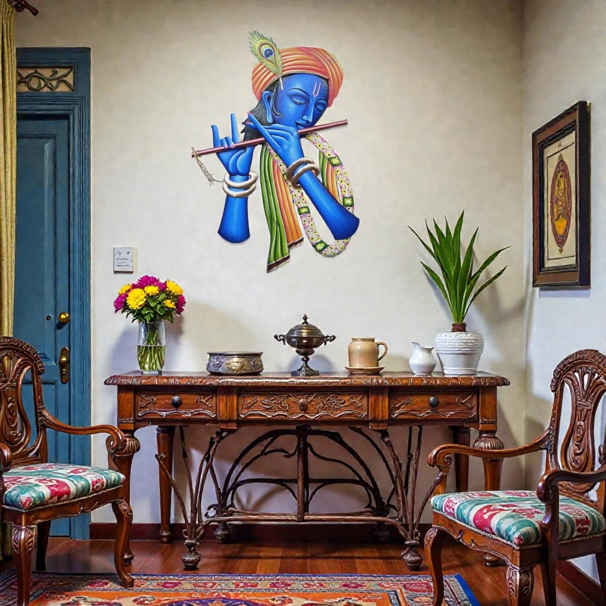 Murali Manohar: Vibrant Hand - Painted Krishna Wall Hanging (24 x 18 Inches)