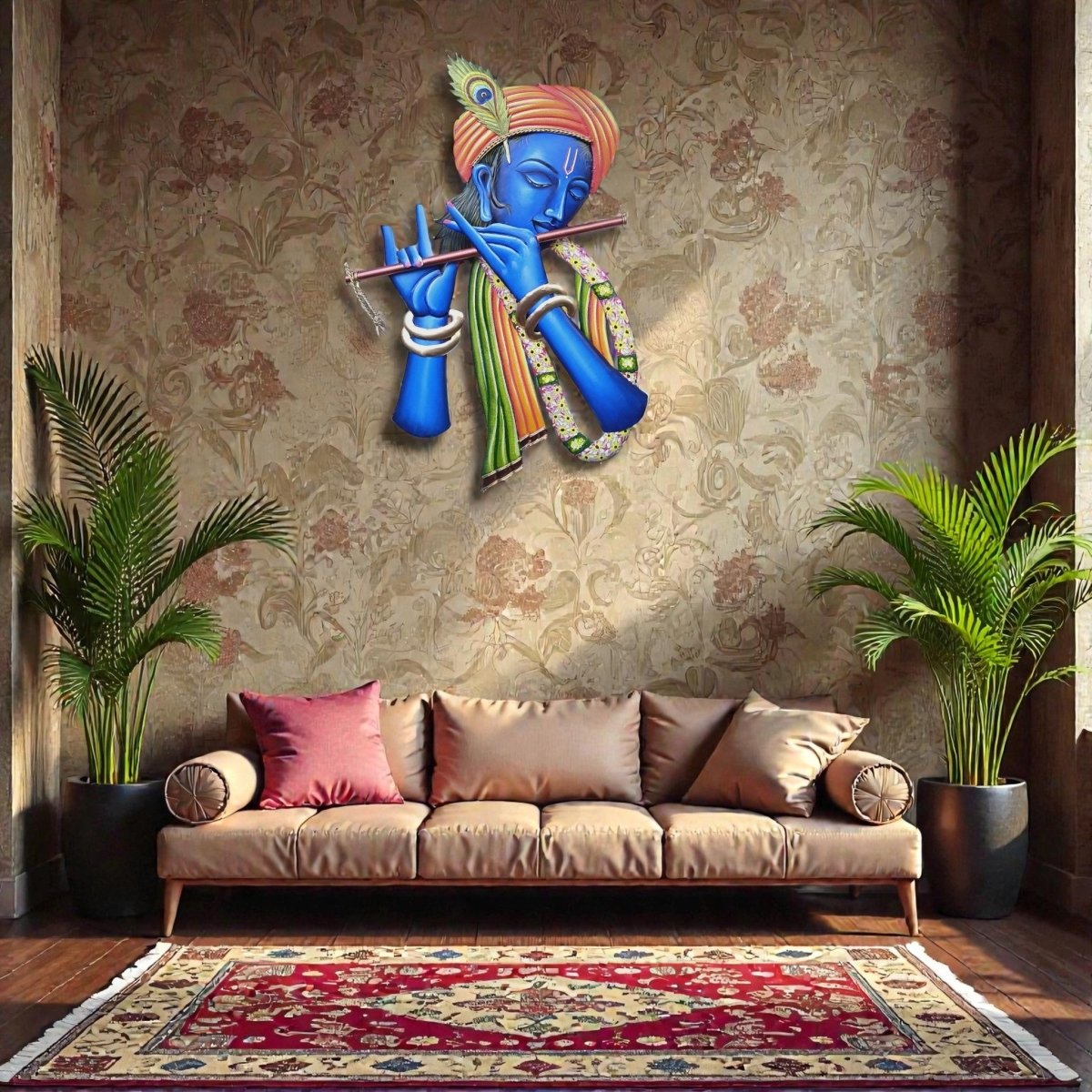 Murali Manohar: Vibrant Hand - Painted Krishna Wall Hanging (24 x 18 Inches)