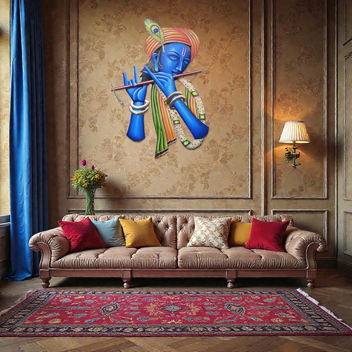 Murali Manohar: Vibrant Hand - Painted Krishna Wall Hanging (24 x 18 Inches)