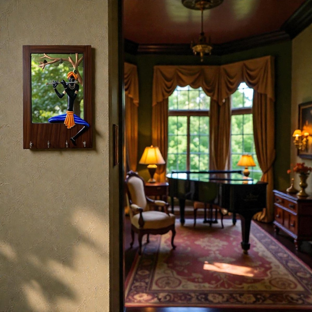 Murli Manohar: Metal Relief Krishna Wall Art with Multi - Purpose Wall Hooks (12 x 8 Inches)