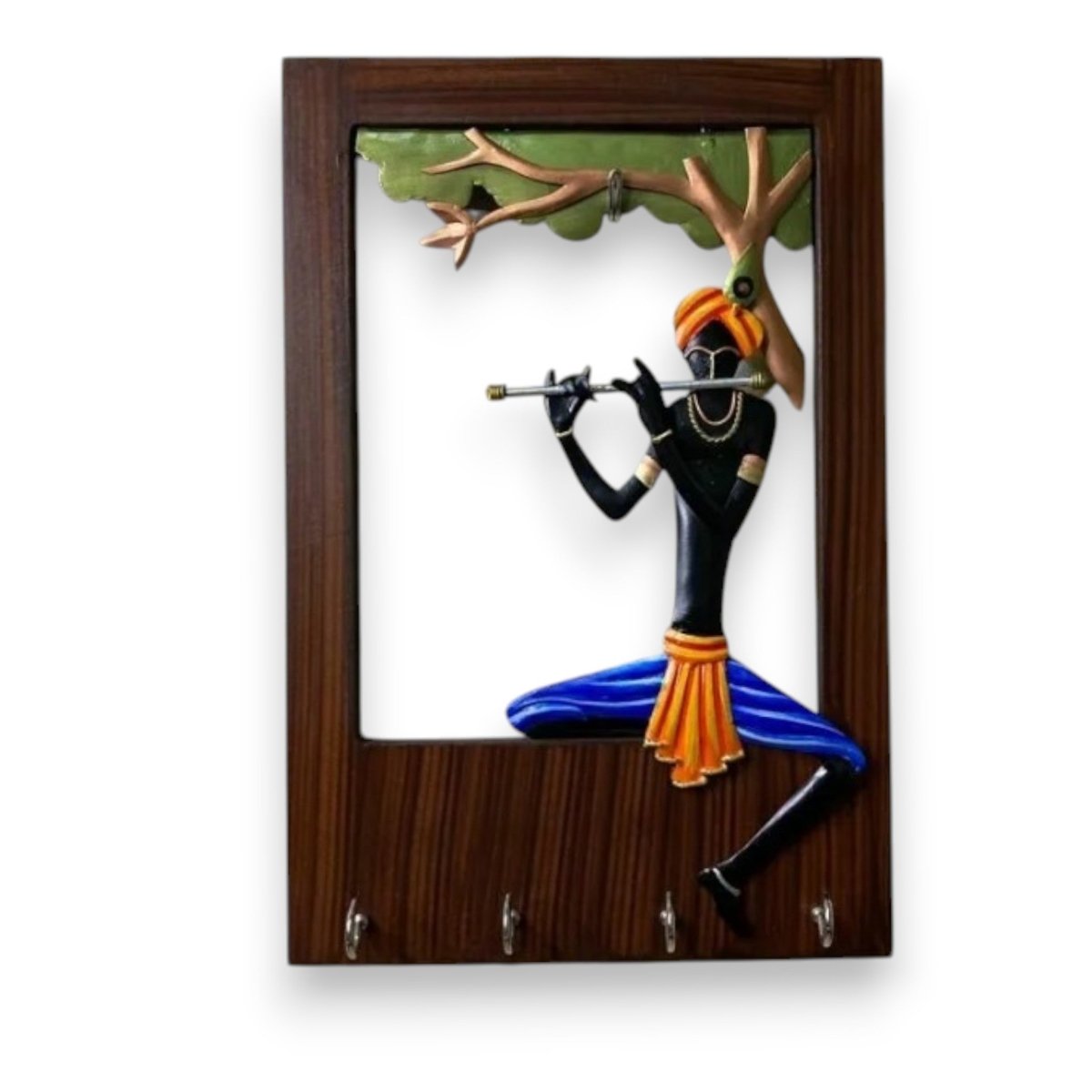 Murli Manohar: Metal Relief Krishna Wall Art with Multi - Purpose Wall Hooks (12 x 8 Inches)