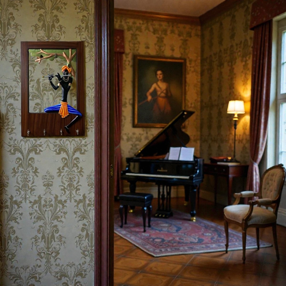 Murli Manohar: Metal Relief Krishna Wall Art with Multi - Purpose Wall Hooks (12 x 8 Inches)