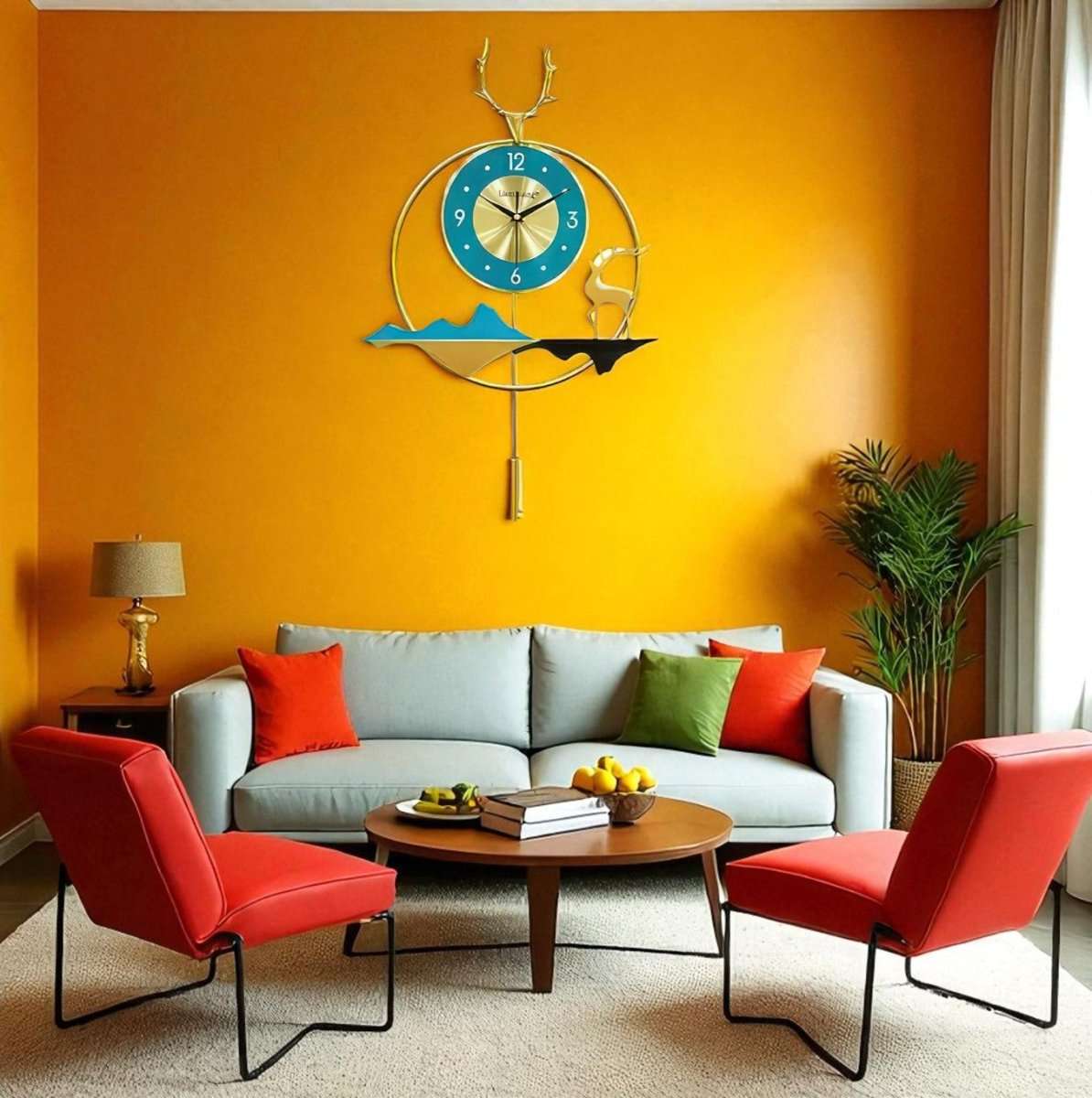 Nature Motif Deer & Mountain Wall Clock (25.1 x 15.3 Inches)