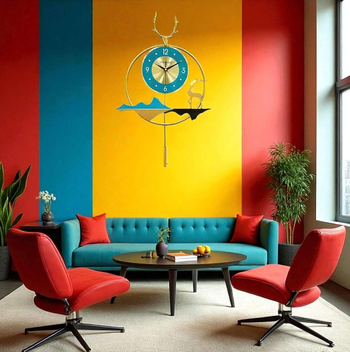 Nature Motif Deer & Mountain Wall Clock (25.1 x 15.3 Inches)