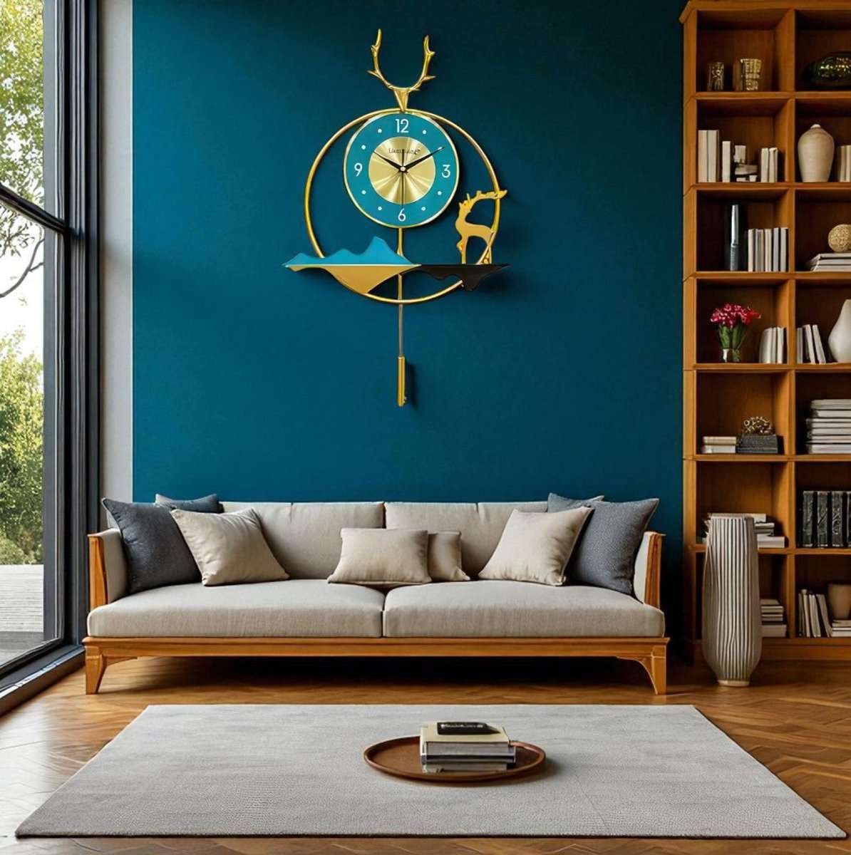 Nature Motif Deer & Mountain Wall Clock (25.1 x 15.3 Inches)