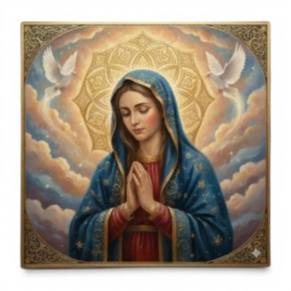 Neelambari Mary and Pavitra Kapota: The Blessed Mother and the Doves of Peace (36 x 36 Inches)