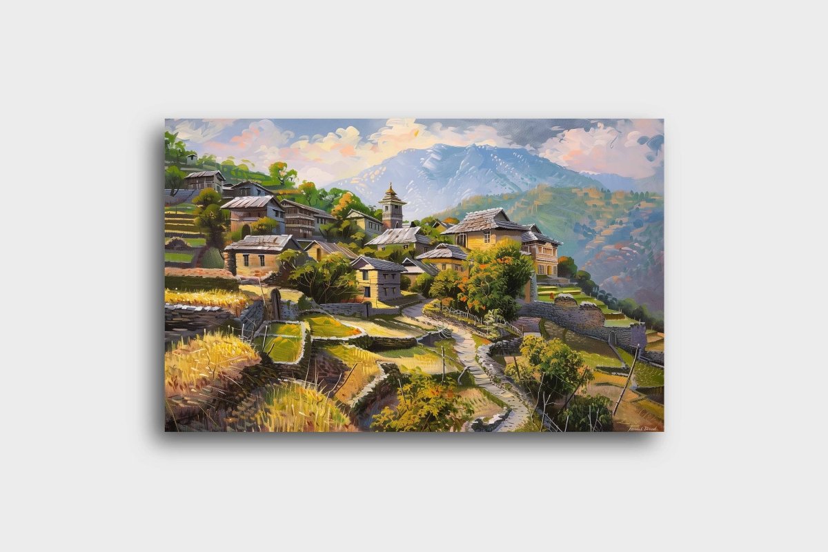 Nestled in the Peaks Canvas Wall Painting (36 x 24 Inches)