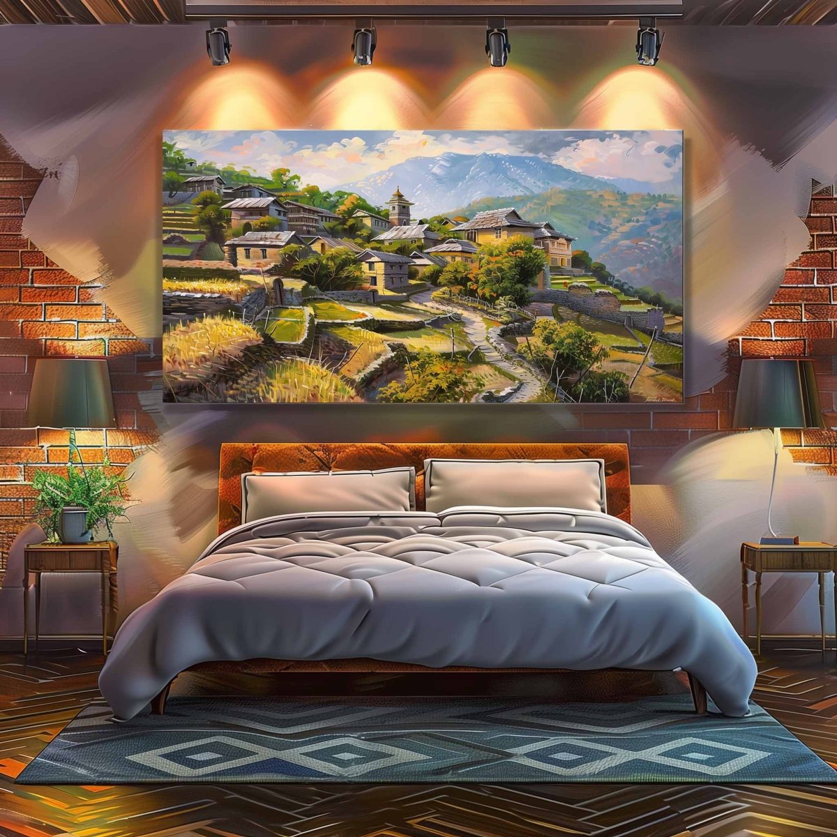 Nestled in the Peaks Canvas Wall Painting (36 x 24 Inches)