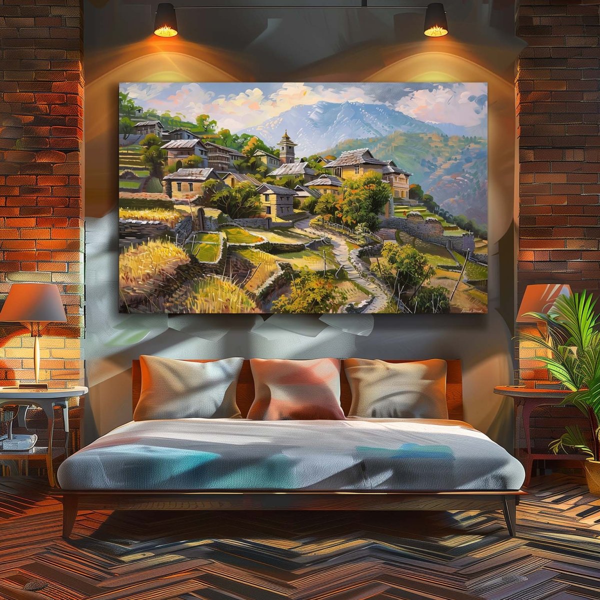 Nestled in the Peaks Canvas Wall Painting (36 x 24 Inches)