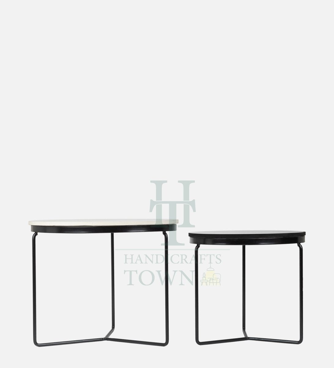 Octagon Marble Top Nesting Coffee Tables with Black Metal Frame