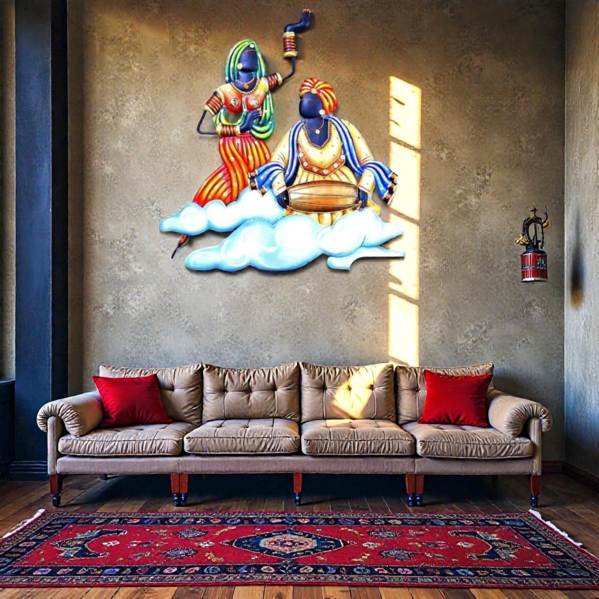 Pandharpur Melodies: Hand - Painted Maharashtrian Dholak Player & Folk Dancer (24 x 24 Inches)