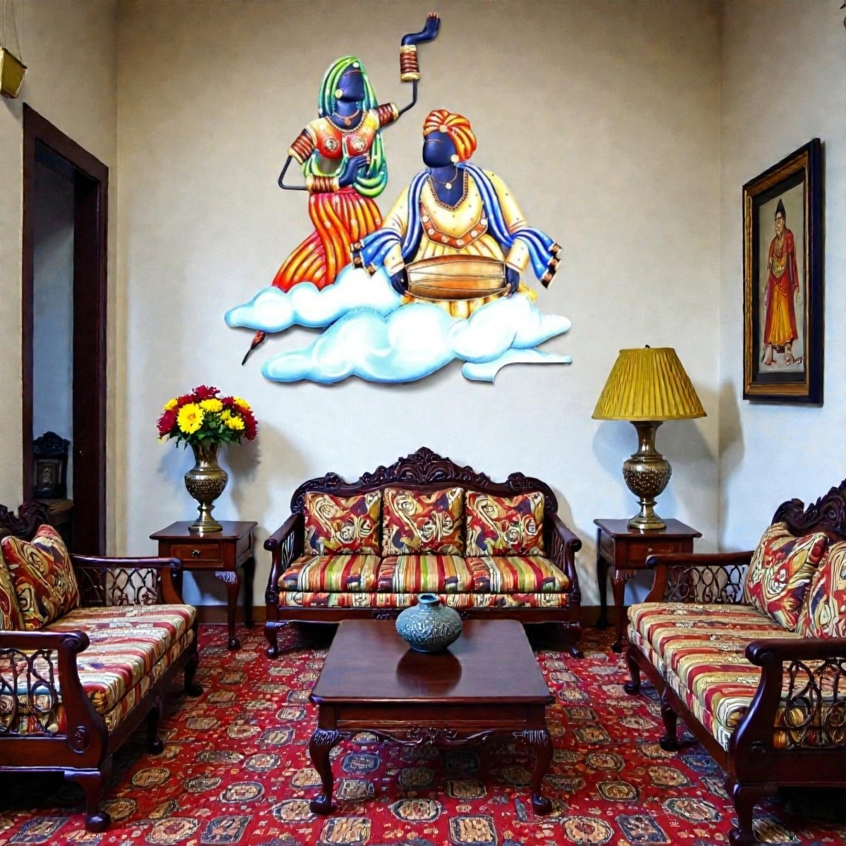 Pandharpur Melodies: Hand - Painted Maharashtrian Dholak Player & Folk Dancer (24 x 24 Inches)