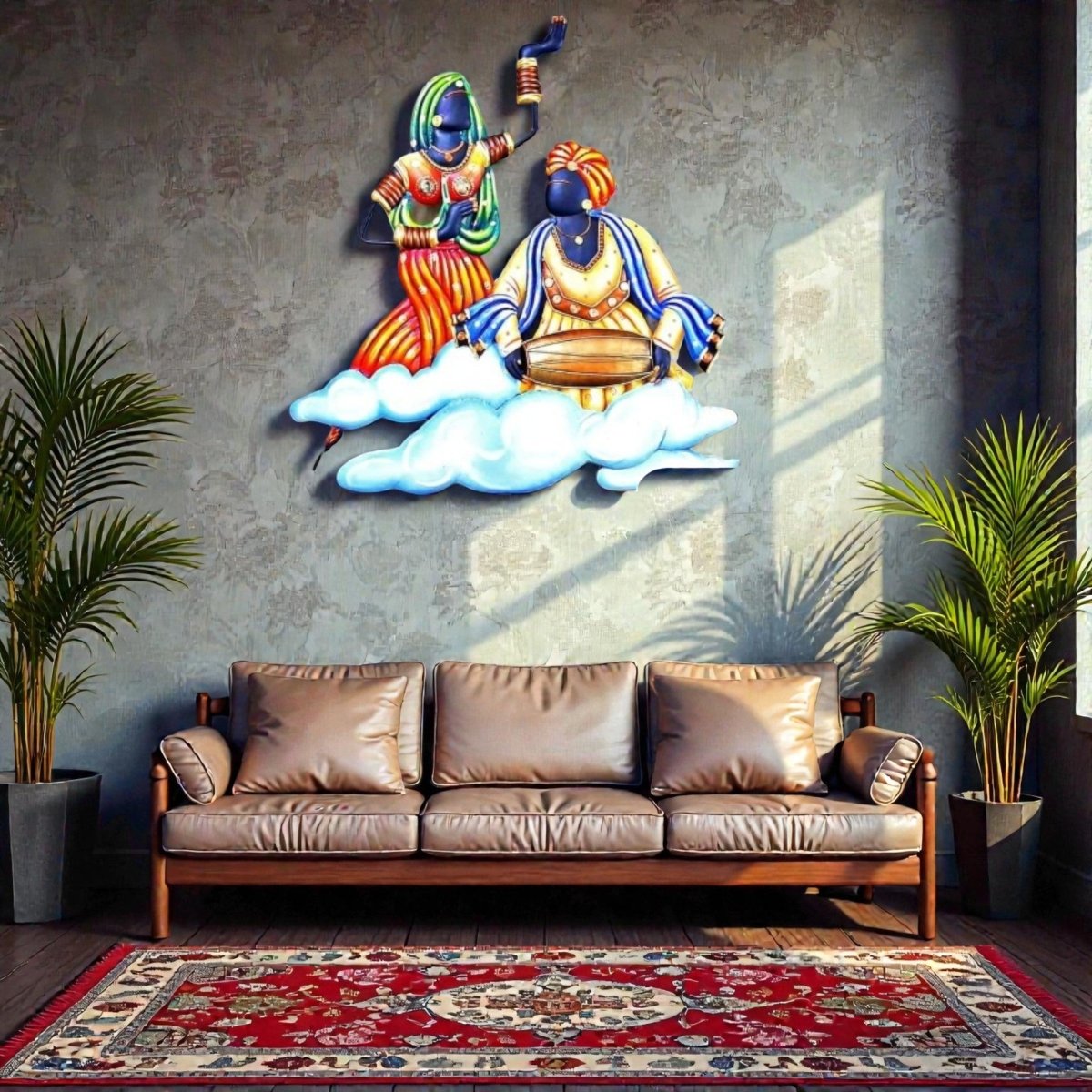 Pandharpur Melodies: Hand - Painted Maharashtrian Dholak Player & Folk Dancer (24 x 24 Inches)