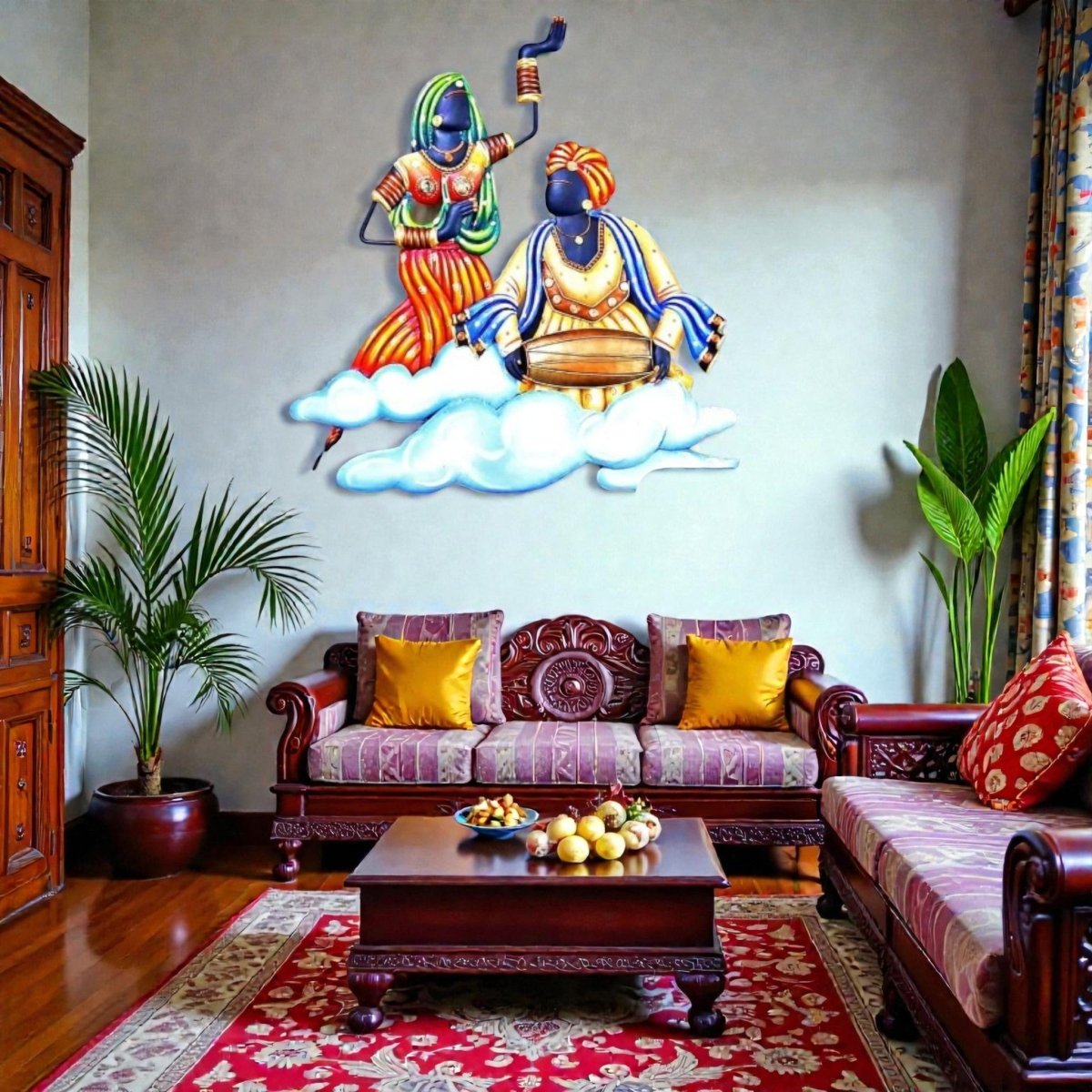 Pandharpur Melodies: Hand - Painted Maharashtrian Dholak Player & Folk Dancer (24 x 24 Inches)