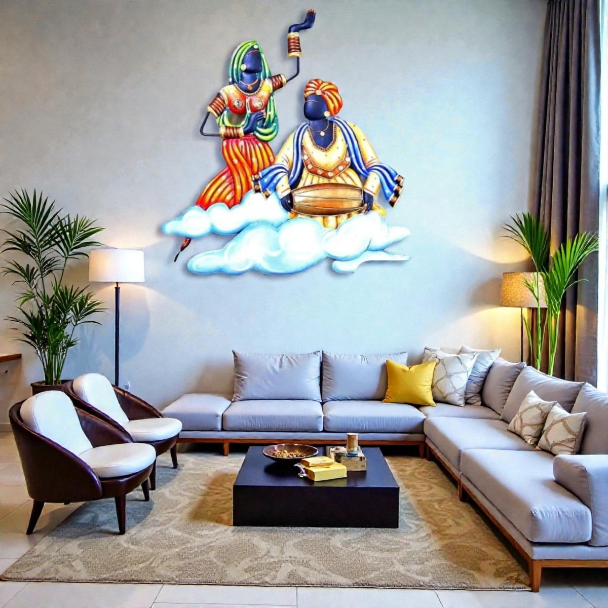 Pandharpur Melodies: Hand - Painted Maharashtrian Dholak Player & Folk Dancer (24 x 24 Inches)