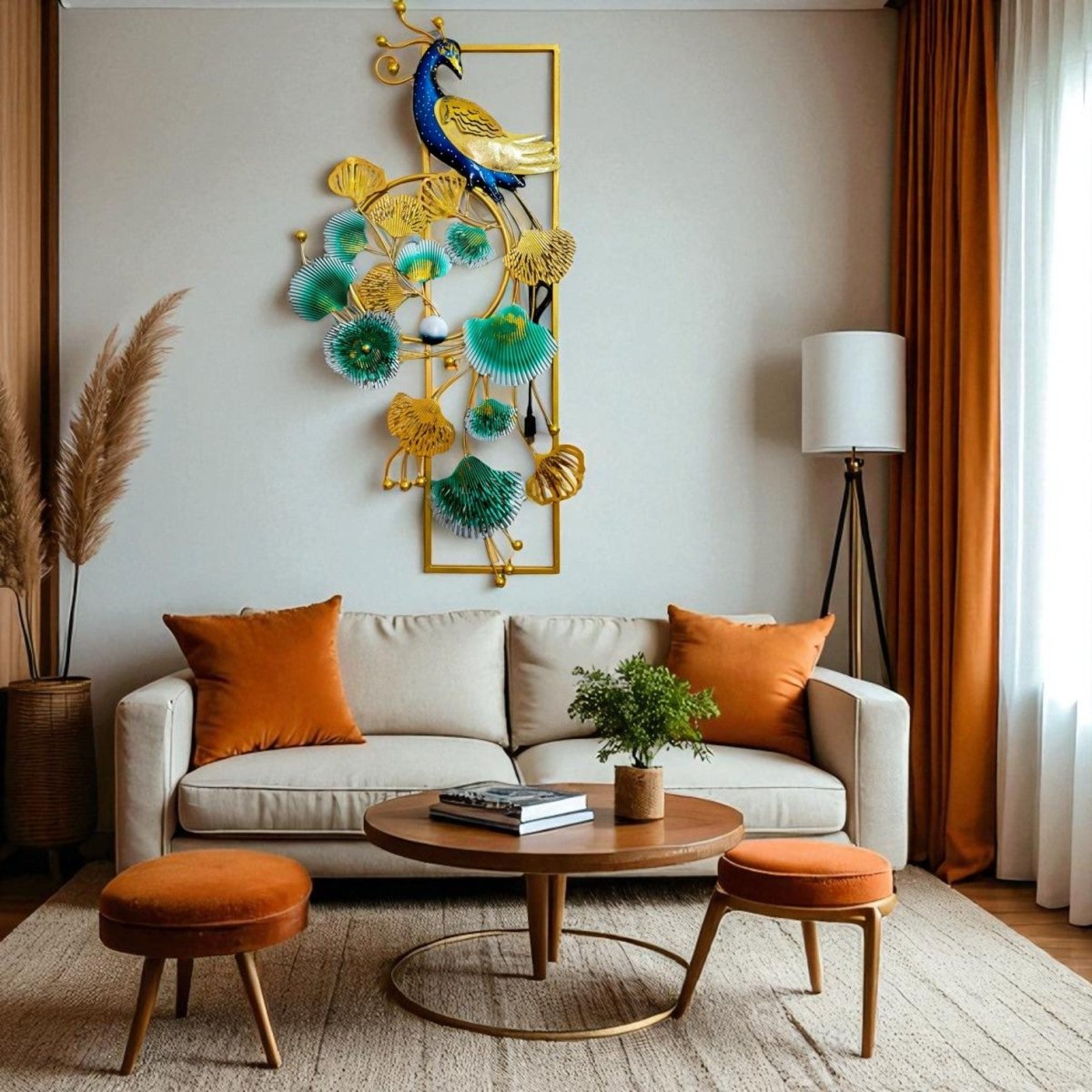 Peacock:Whispering Leaves, Regal Gaze (21 x 41 Inches)