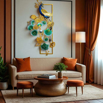 Peacock:Whispering Leaves, Regal Gaze (21 x 41 Inches)