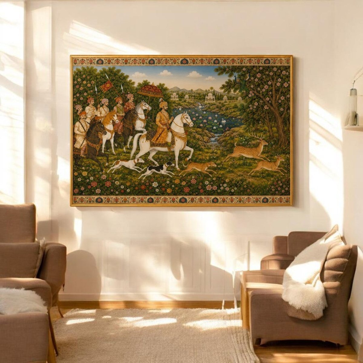 Pichwai:Kshatriya’s Quest:Shikar of the Mewar Meadows (36 x 24 Inches)