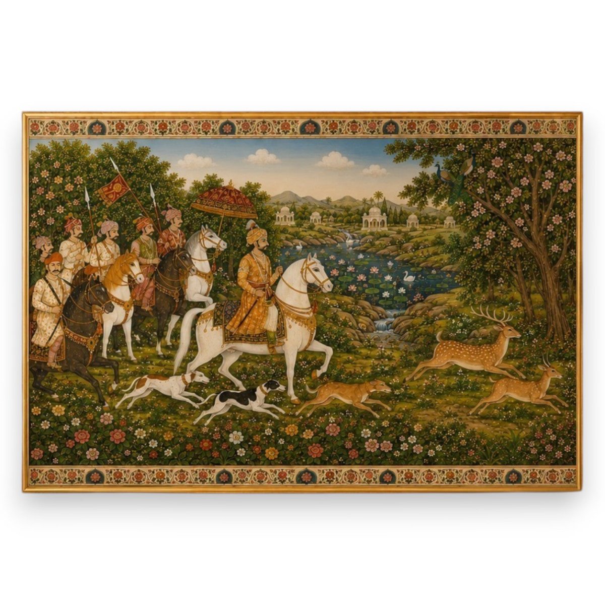 Pichwai:Kshatriya’s Quest:Shikar of the Mewar Meadows (36 x 24 Inches)