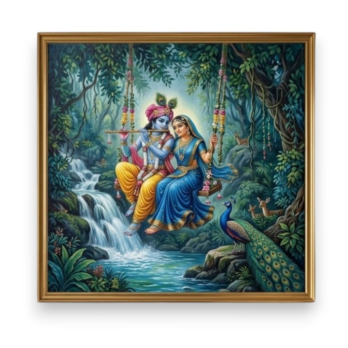 Prem Sudha: Radha Krishna on the Divine Swing (36 x 36 Inches)