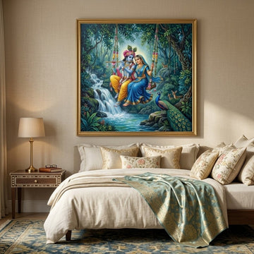 Prem Sudha: Radha Krishna on the Divine Swing (36 x 36 Inches)