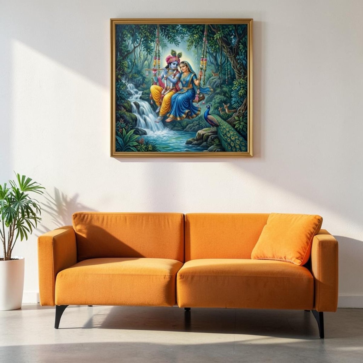 Prem Sudha: Radha Krishna on the Divine Swing (36 x 36 Inches)