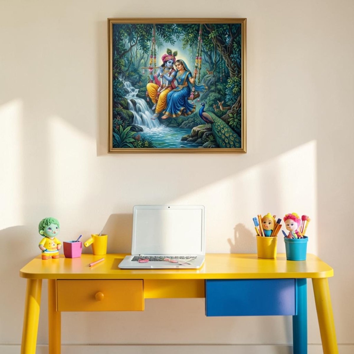 Prem Sudha: Radha Krishna on the Divine Swing (36 x 36 Inches)