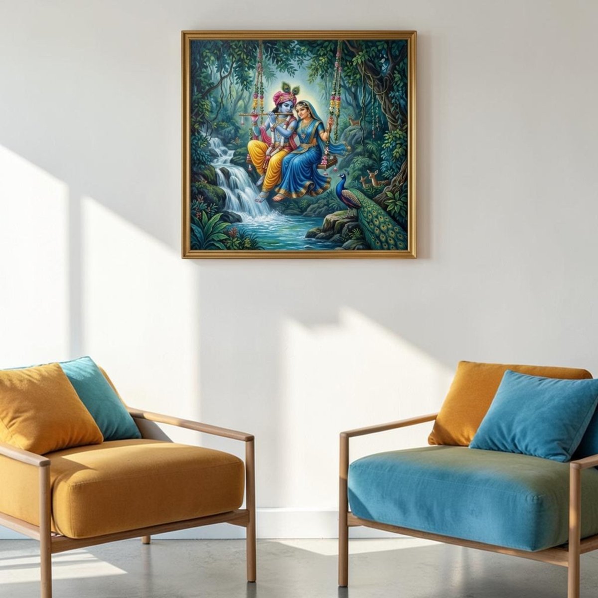 Prem Sudha: Radha Krishna on the Divine Swing (36 x 36 Inches)