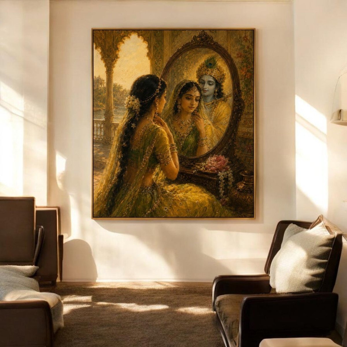 Radha Ke Darpan Mein Kanha (24 x 36 Inches)