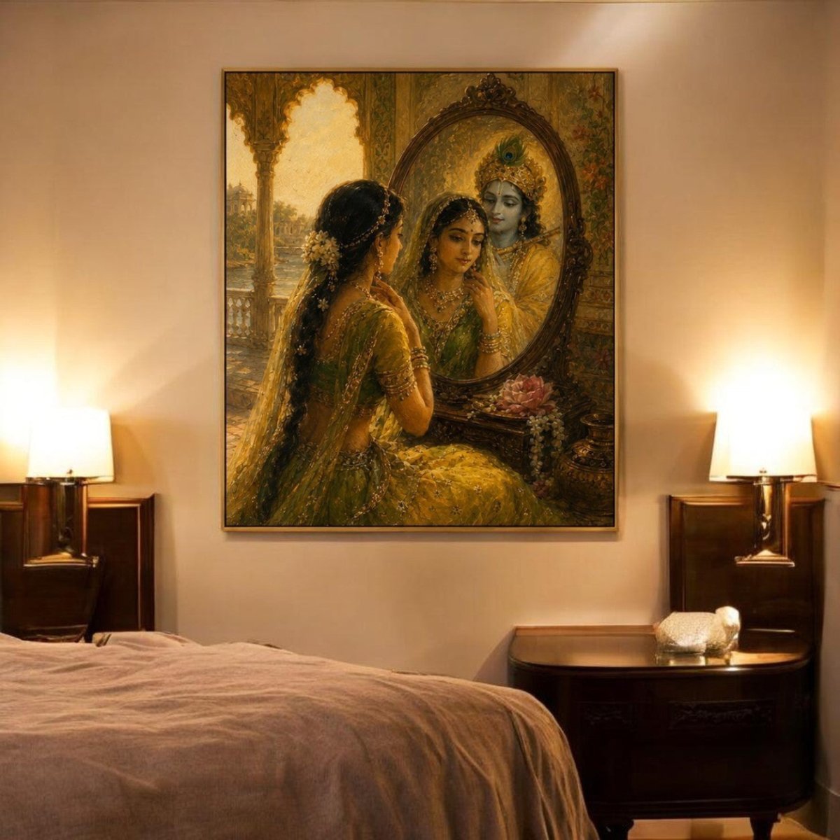 Radha Ke Darpan Mein Kanha (24 x 36 Inches)