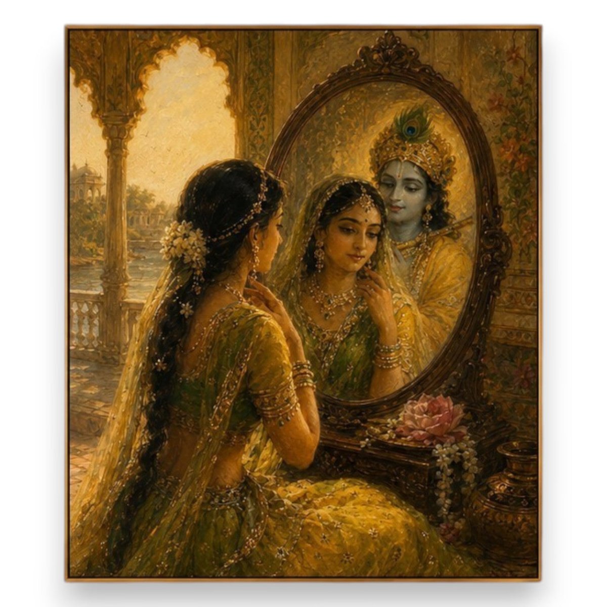 Radha Ke Darpan Mein Kanha (24 x 36 Inches)