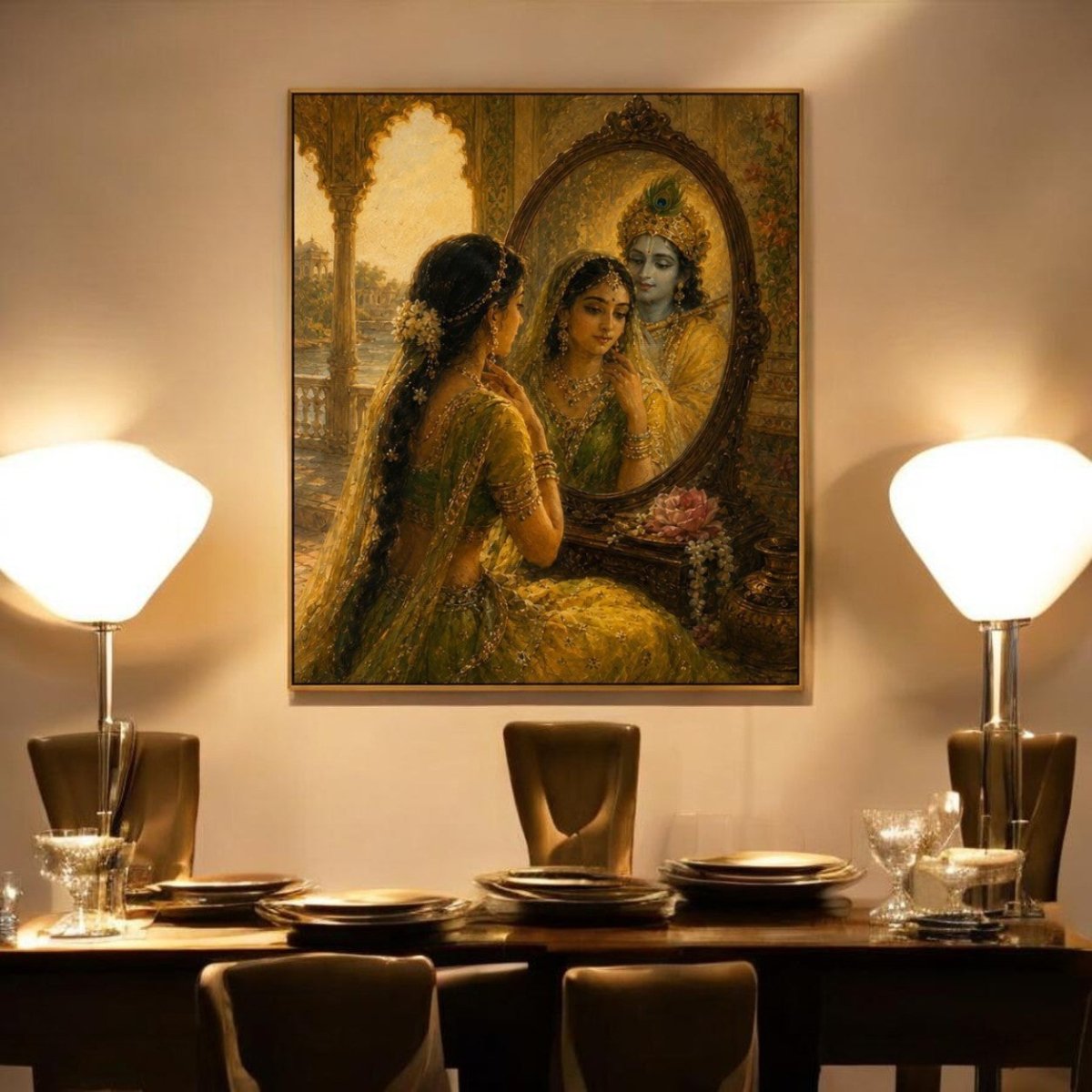 Radha Ke Darpan Mein Kanha (24 x 36 Inches)