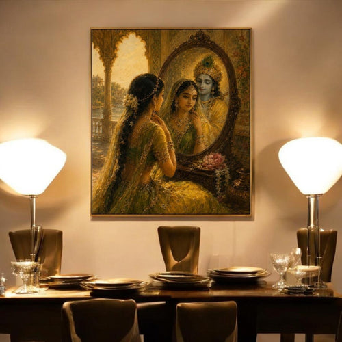 Radha Ke Darpan Mein Kanha (24 x 36 Inches)
