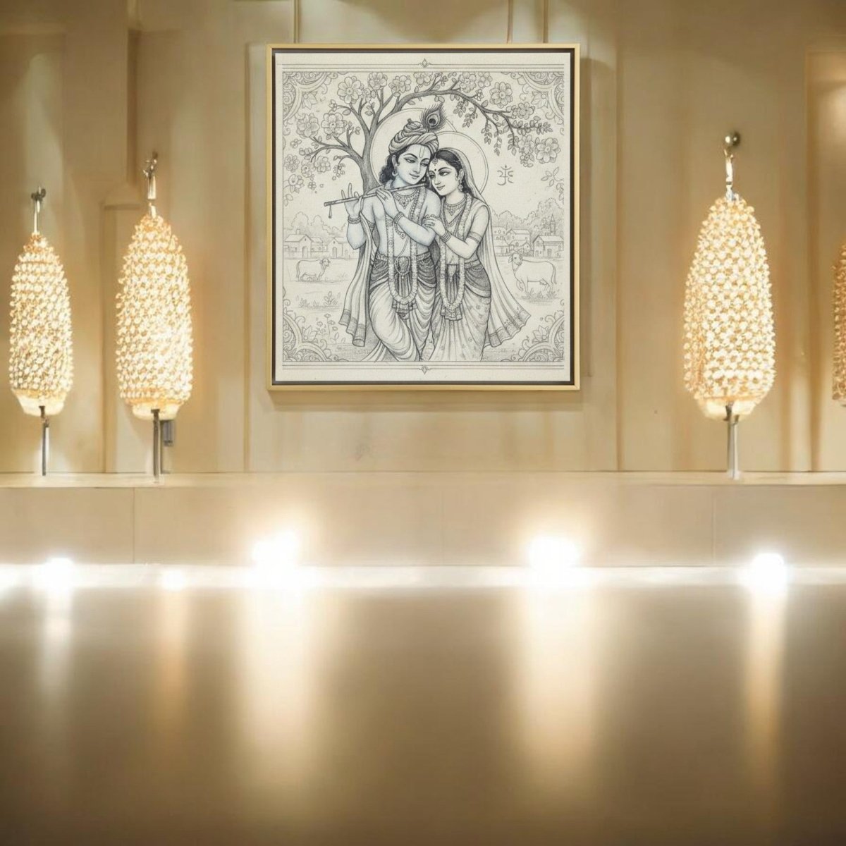 Radha - Krishna: Ananta Prem Rekha: The Serene Harmony of the Flute - Player and His Beloved (36 x 36 Inches)