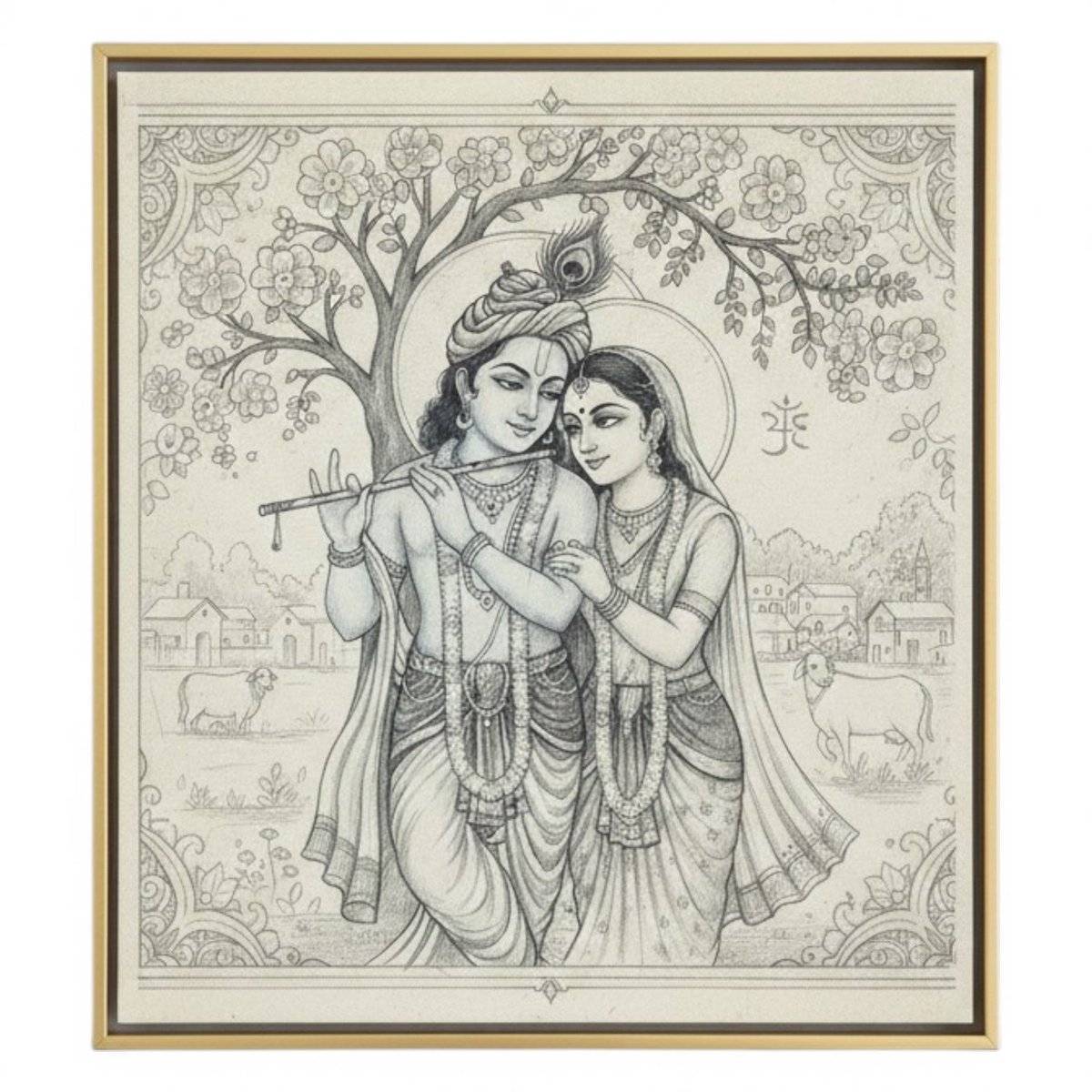 Radha - Krishna: Ananta Prem Rekha: The Serene Harmony of the Flute - Player and His Beloved (36 x 36 Inches)
