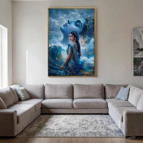 Radha - Krishna: Muralidhar’s Ocean: A Surreal Gopi’s Vision (24 x 36 Inches)