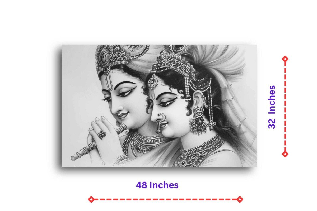 Radha Krishna Raas Leela: A Pencil Sketch Canvas Wall Painting (36 x 24 Inches)